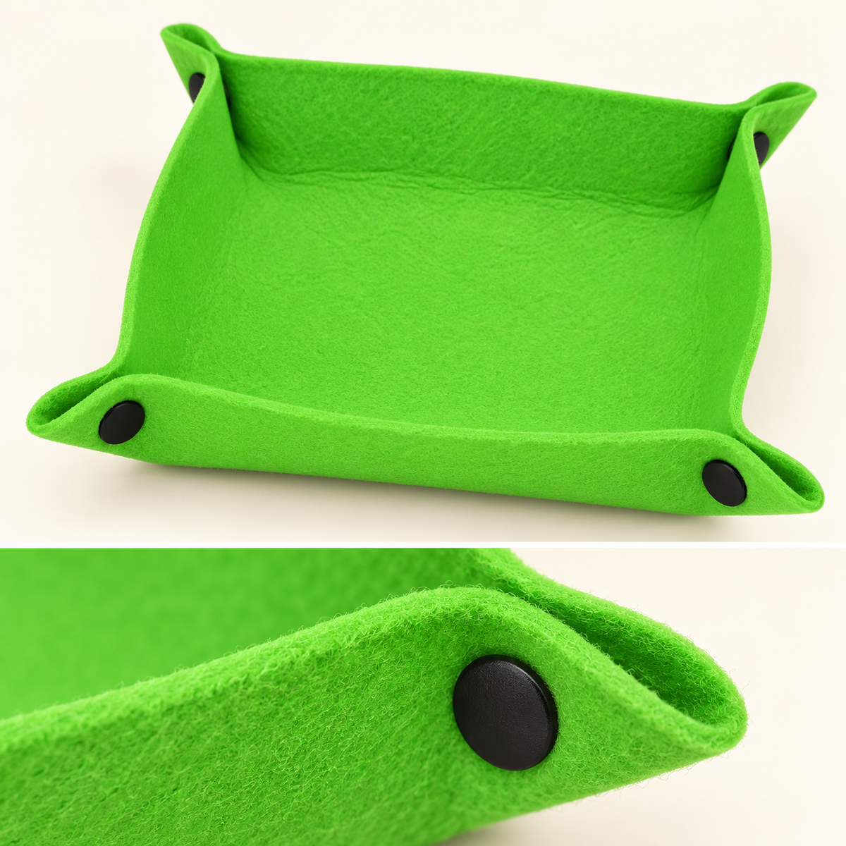 Felt texture and corner press-stud detail
