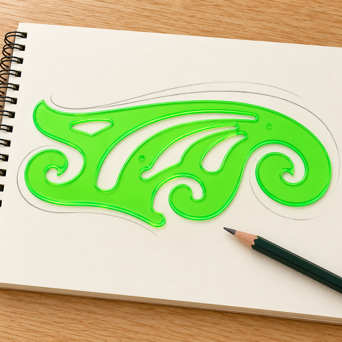 Pencil tracing a curved drawing guide