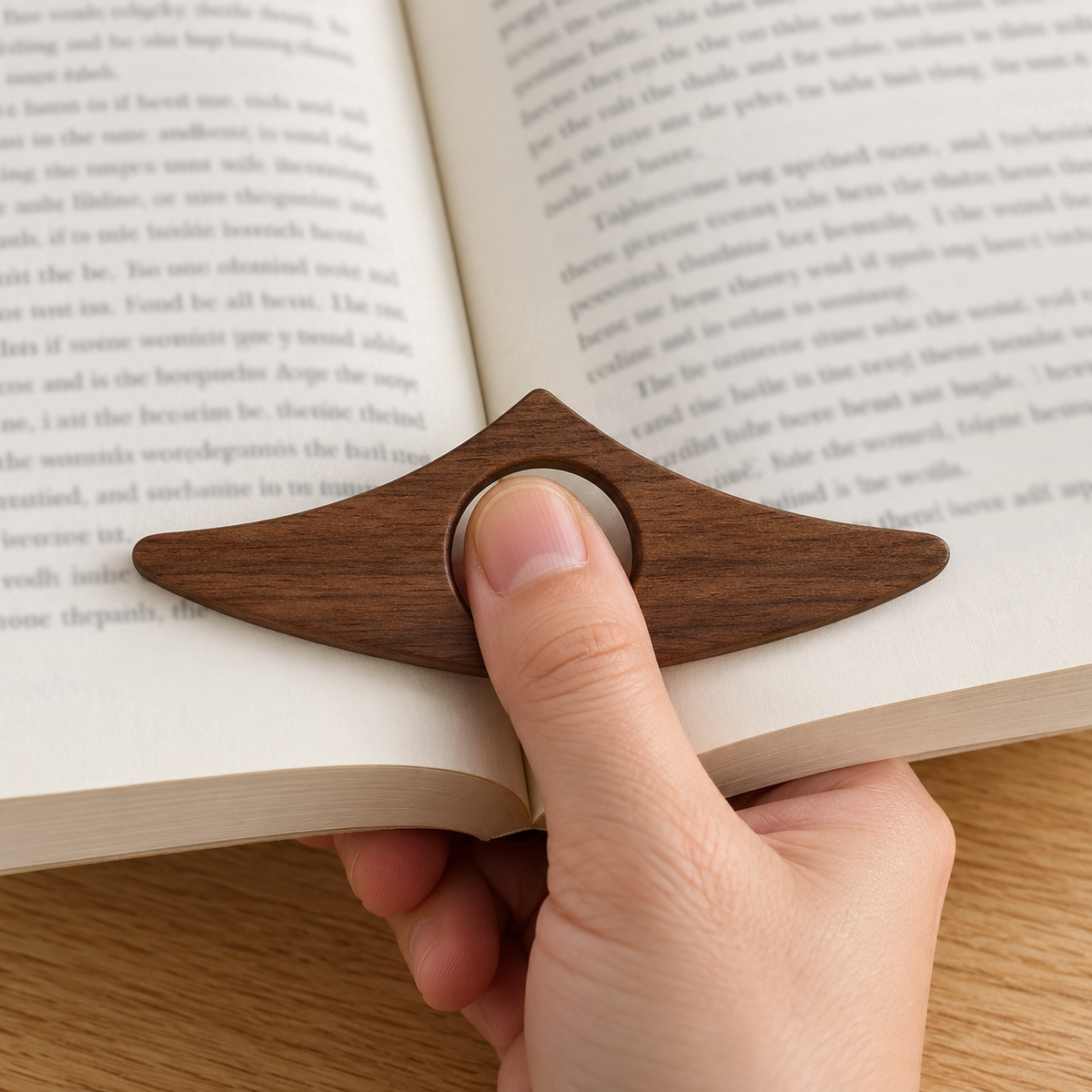 Thumb page holder spanning an open book