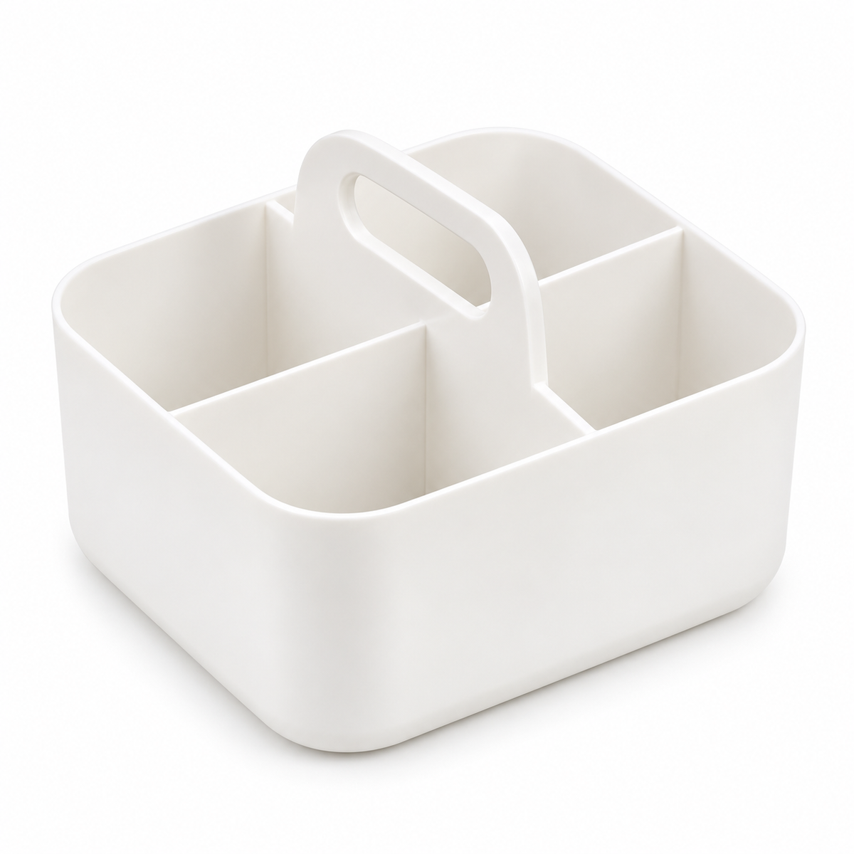 Empty white four-compartment desk caddy