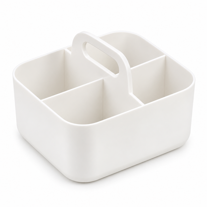 Empty white four-compartment desk caddy